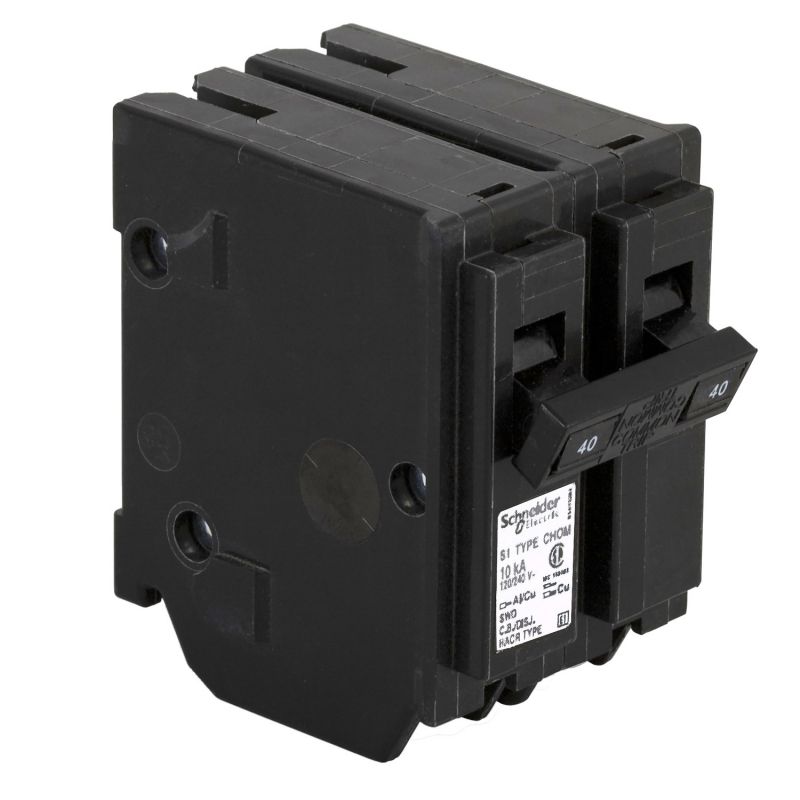 Square D Homeline CHOM240CP Circuit Breaker, Mini, Standard, 40 A, 2 -Pole, 120/240 VAC, Plug Mounting, Black Black
