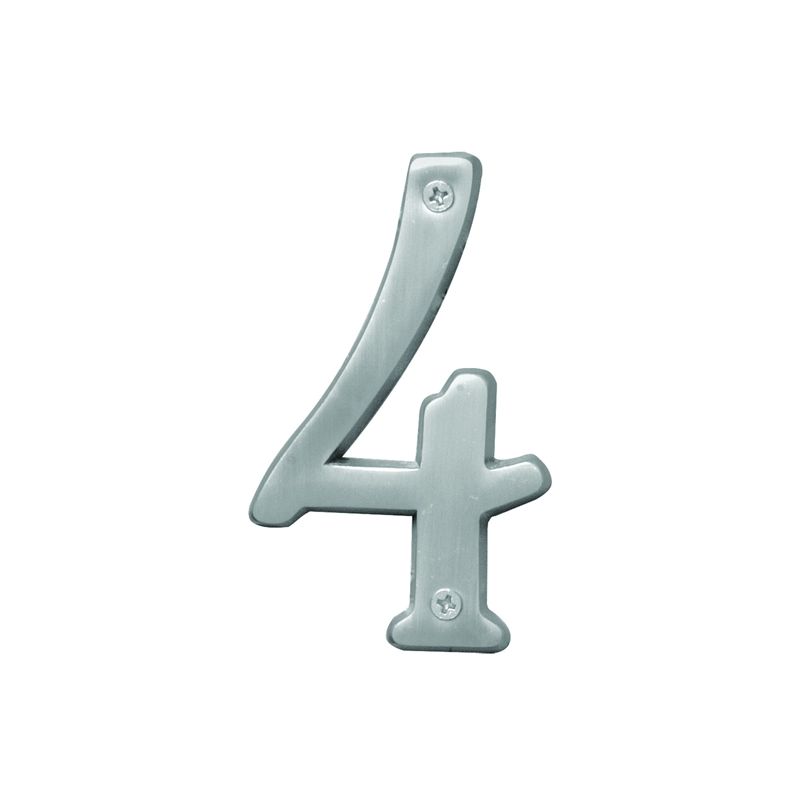 Hy-Ko Prestige Series BR-43SN/4 House Number, Character: 4, 4 in H Character, Nickel Character, Brass