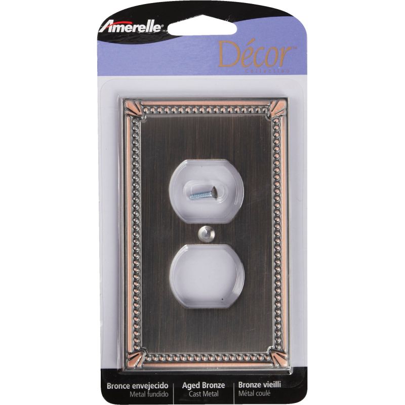 Amerelle Imperial Bead Cast Metal Outlet Wall Plate Aged Bronze