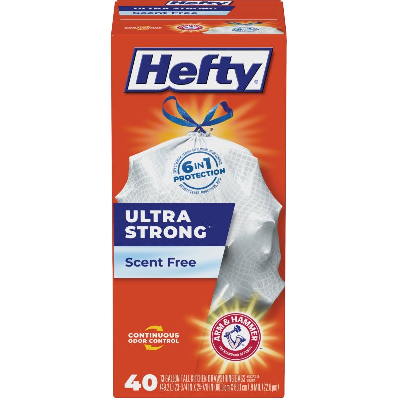 Hefty Ultra Strong Tall Kitchen Trash Bags, Blackout, Clean Burst, 13 Gallon,  80 Count