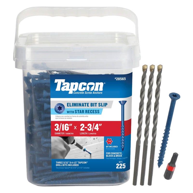 Tapcon 28565 Concrete Screw Anchor, 3/16 in Dia, 2-3/4 in L, Steel, Climaseal Blue