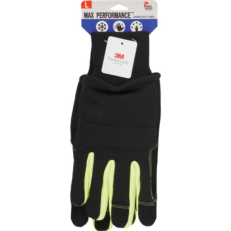 Midwest Gloves &amp; Gear Max Performance Winter Glove with Snow Cuff L, Black &amp; Hi Vis