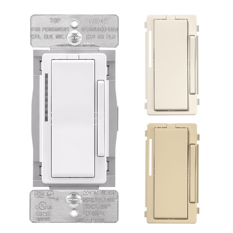 Eaton WFD30-C2-SP-L Smart Dimmer Switch, 1-Pole, 3-Way, 120 VAC, 60 Hz, Wi-Fi, Light Almond/Ivory/White Light Almond/Ivory/White