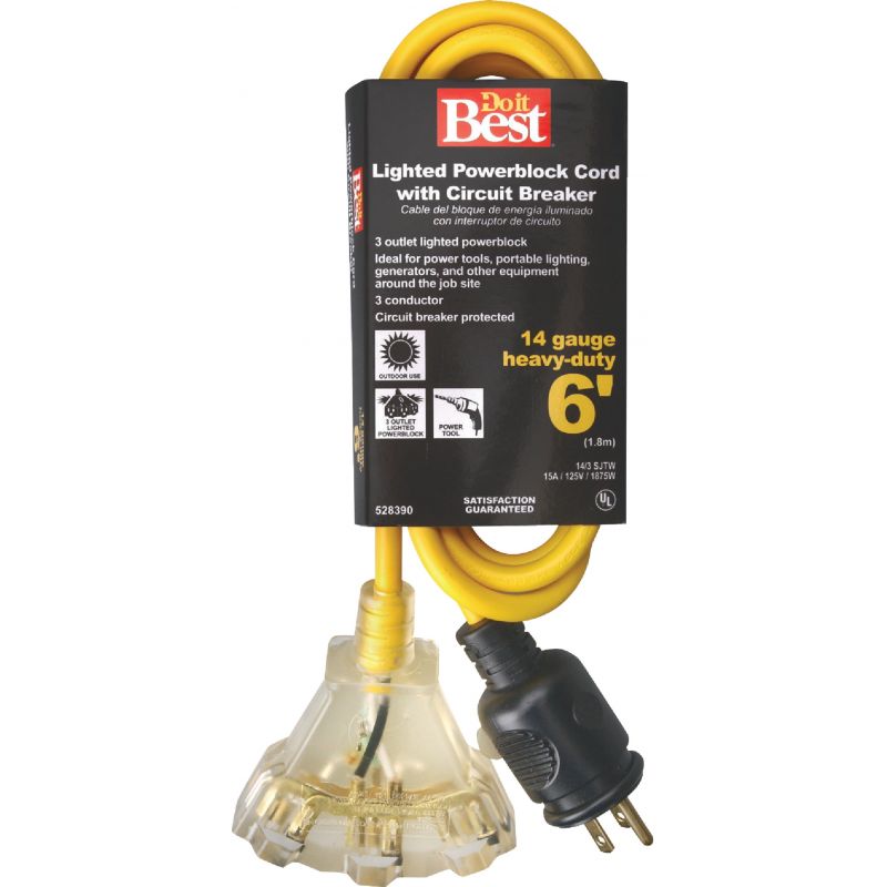Do it Best 14/3 Circuit Breaker Protected Extension Cord Yellow, 15