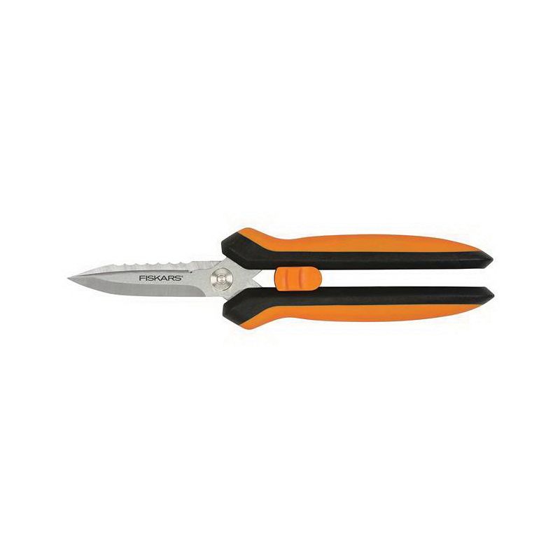Fiskars 399220-1001 Multi-Purpose Garden Snip, 8 in OAL, Stainless Steel Blade, Soft-Grip Handle, Black/Orange Handle