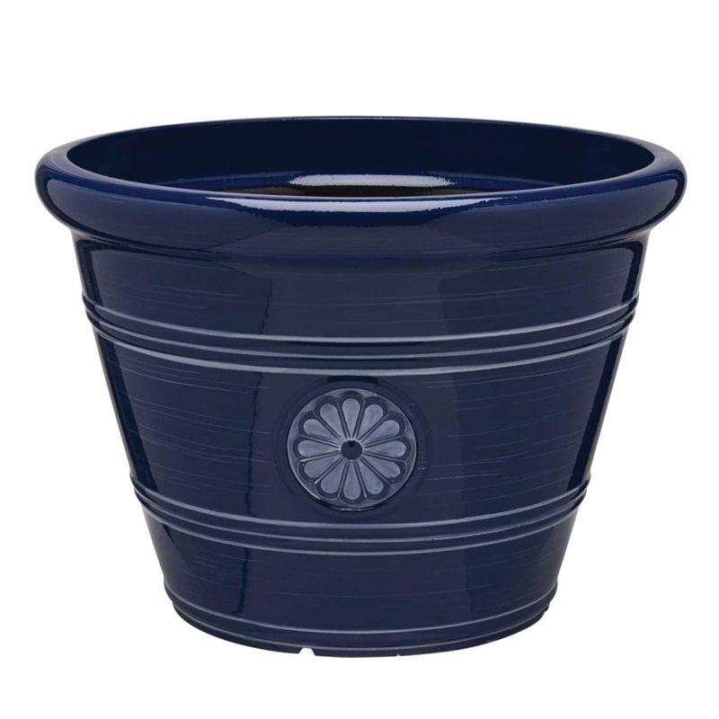 Southern Patio CMX-064718 Planter, 15-1/2 in H, Navy Blue/White Navy Blue/White