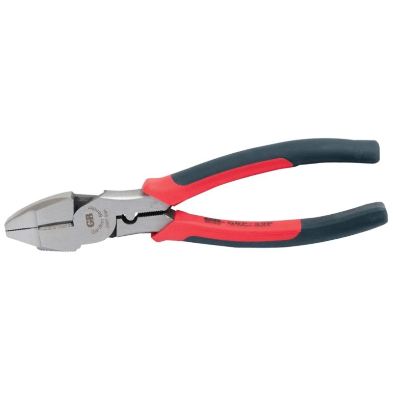 GB ArmorEDGE GBP-59P Lineman&#039;s Plier with Hammer Head, 9 in OAL, 1 in Cutting Capacity, 1-1/4 in Jaw Opening, Red Handle