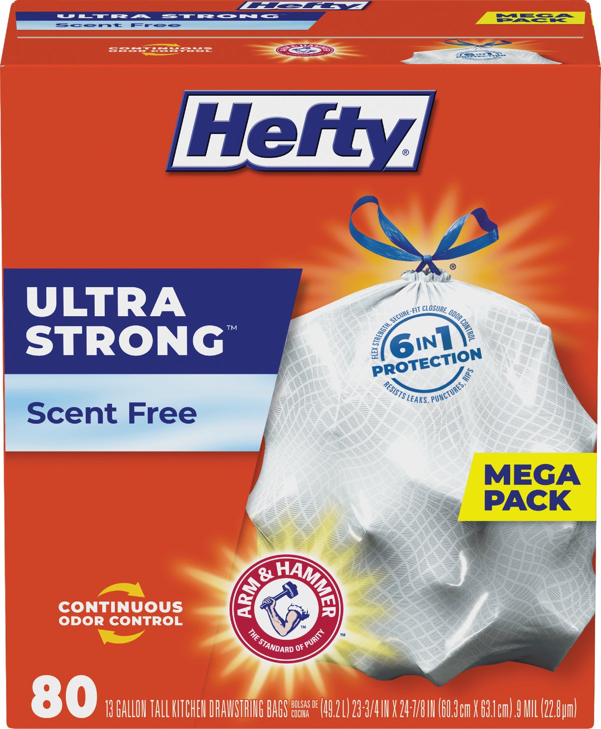 Hefty Ultra Strong Blackout Tall Kitchen Drawstring Trash Bags, Scent Free,  13 Gallon, 40 Count