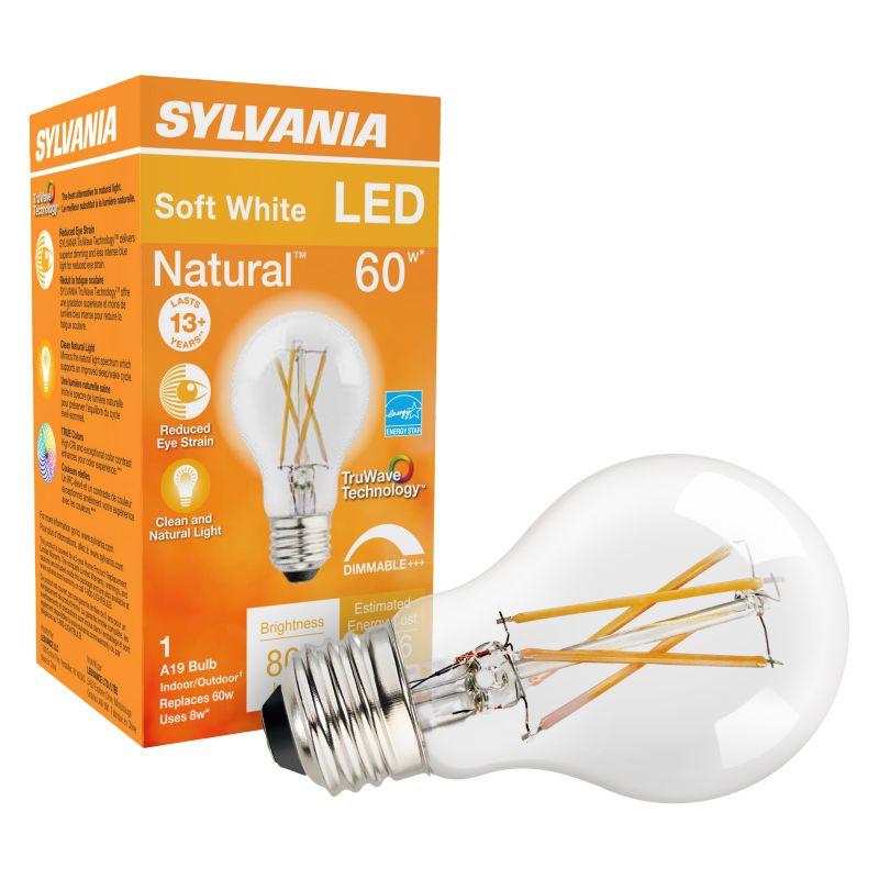 Sylvania 40700 LED Bulb, General Purpose, A19 Lamp, E26 Lamp Base, Dimmable, Soft White Light, 2700 K Color Temp