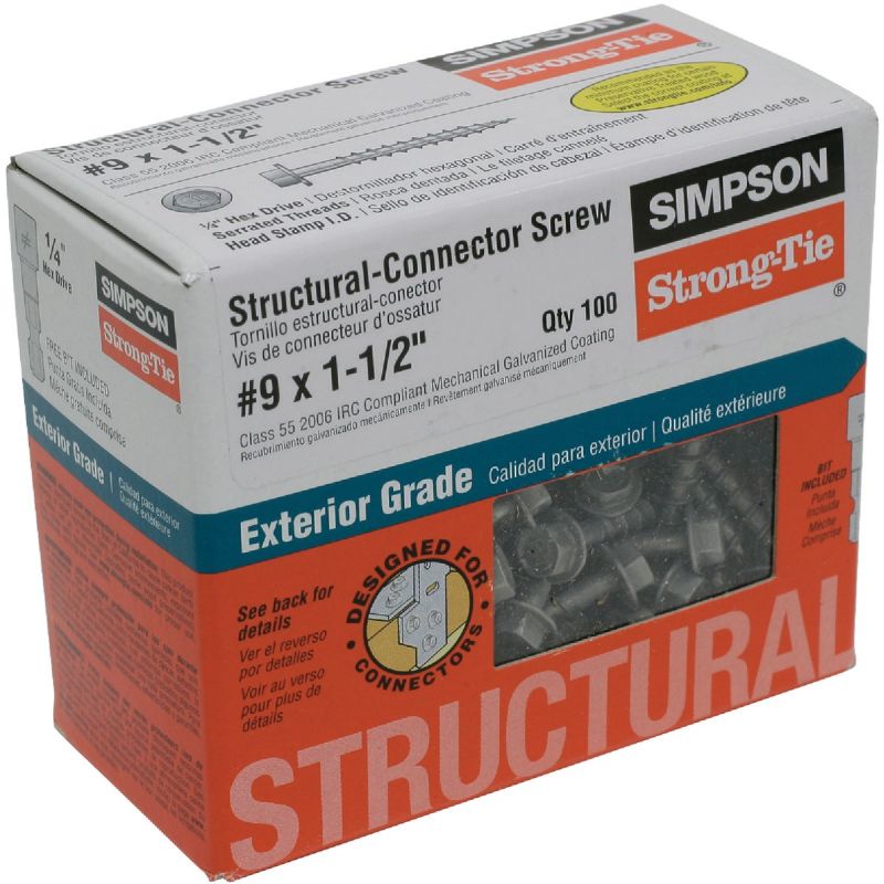 Simpson Strong-Drive Hex Head Structure Wood Screw Gray