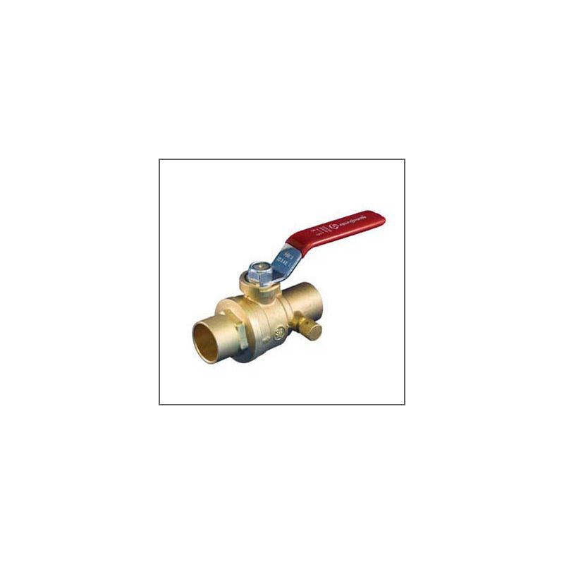 aqua-dynamic 1197-553 Ball Valve with Drain, 1/2 in Connection, Solder, 600 psi Pressure, Brass Body