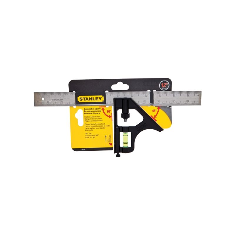 Stanley 46-222 Combination Square, 1 in W Blade, 12 in L Blade, SAE Graduation 12 In