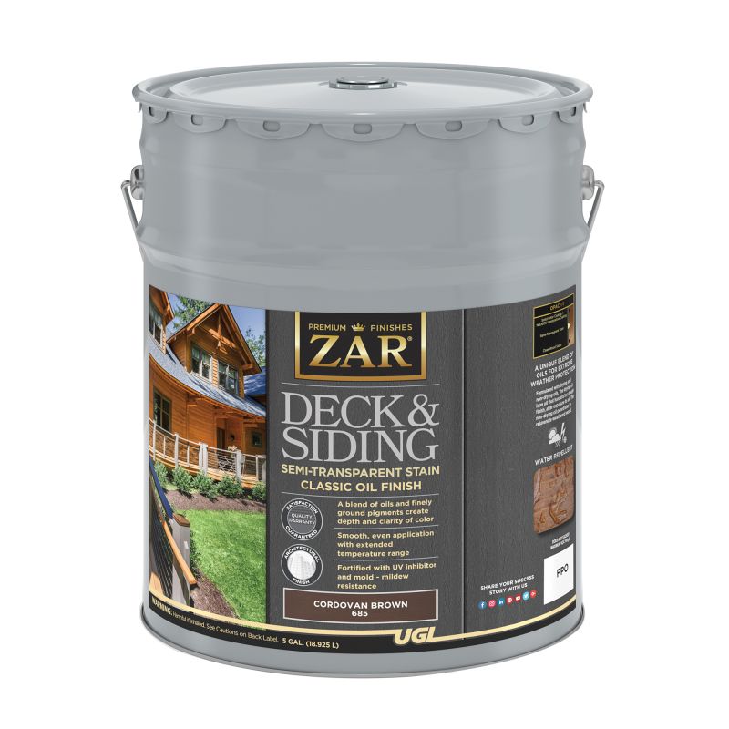 ZAR 68515 Deck and Siding Semi-Transparent Stain, Cordovan Brown, Liquid, 5 gal Cordovan Brown