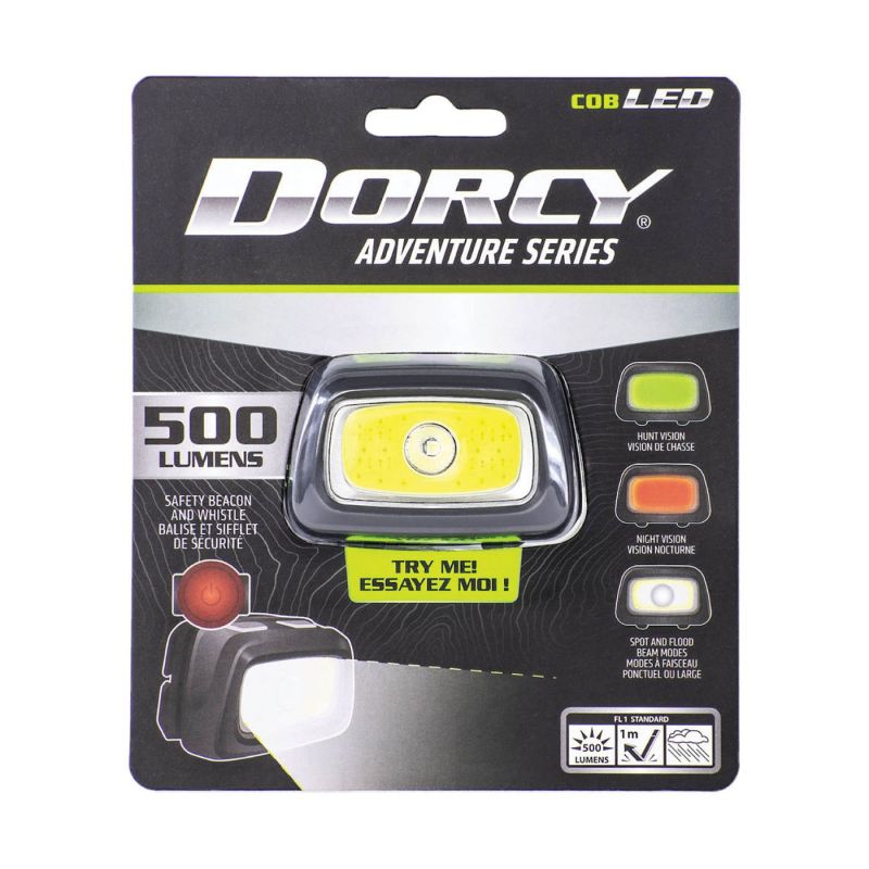 Dorcy 41-3912 Headlamp, AAA Battery, Alkaline Battery, LED Lamp, 500, Spot Beam, 3 hr Run Time, Black Black
