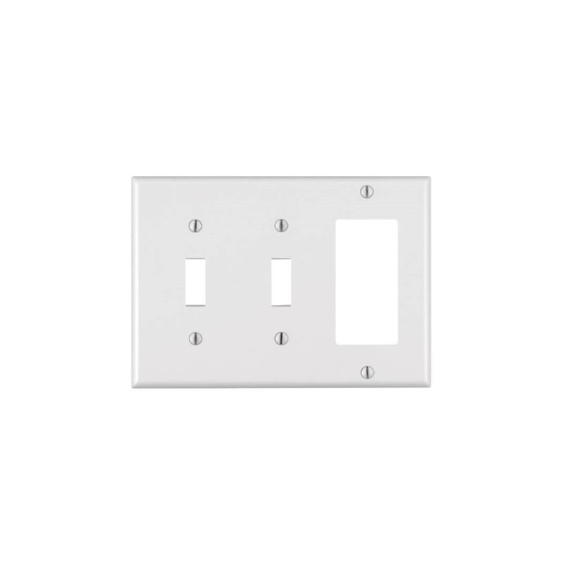 Leviton 80421-W Combination Wallplate, 4-1/2 in L, 6-3/8 in W, 3 -Gang, Thermoset Plastic, White, Smooth White
