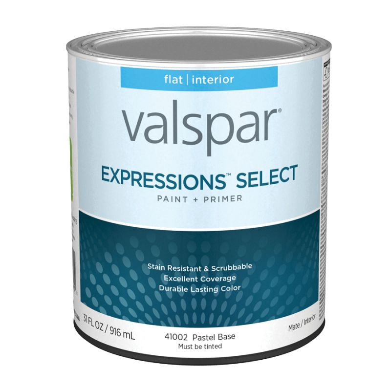 Valspar Expressions Select 4100 05 Latex Paint, Acrylic Base, Flat Sheen, Pastel Base, 1 qt Pastel Base