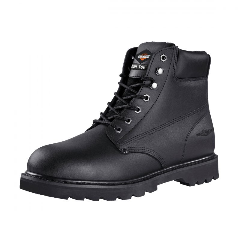 Diamondback Work Boots, 8.5, Medium W, Black, Leather Upper, Lace-Up, Steel Toe, With Lining 8.5, Black, Work Boots