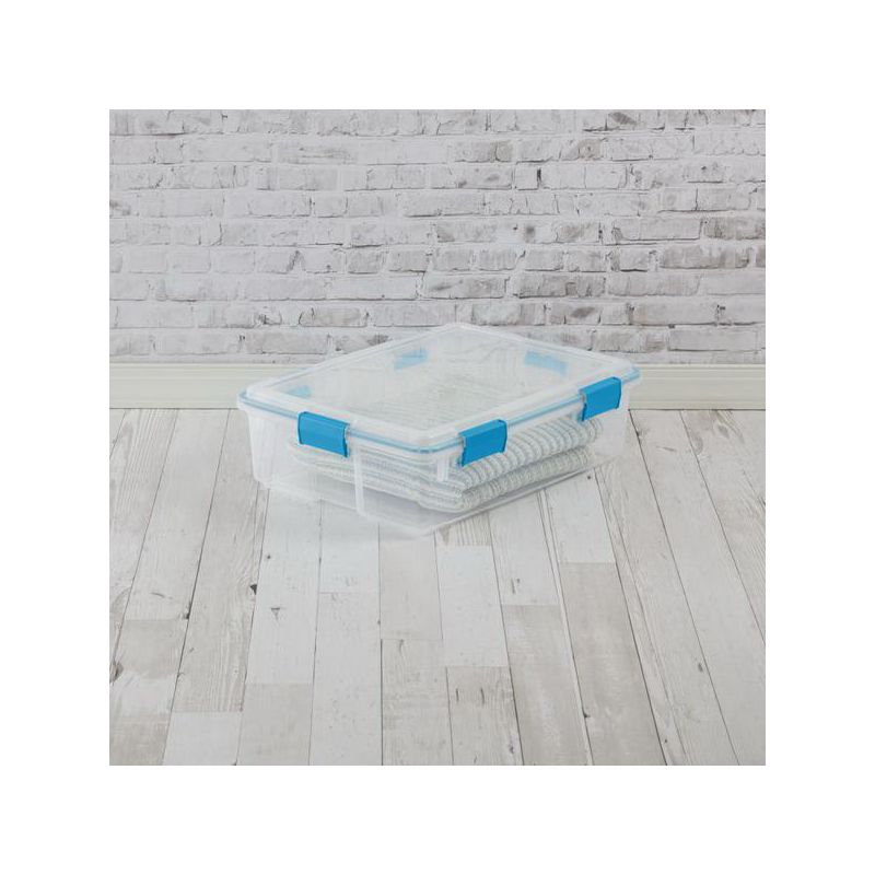 Sterilite 20 Qt. Clear Gasket Storage Box, Blue Latches with Clear