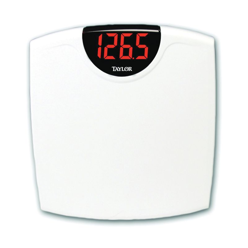 Taylor 98564012 Bathroom Scale, 330 lb Capacity, LED Display, Styrene Housing Material, White, 13-1/2 in OAW, 14 in OAD 330 Lb, White