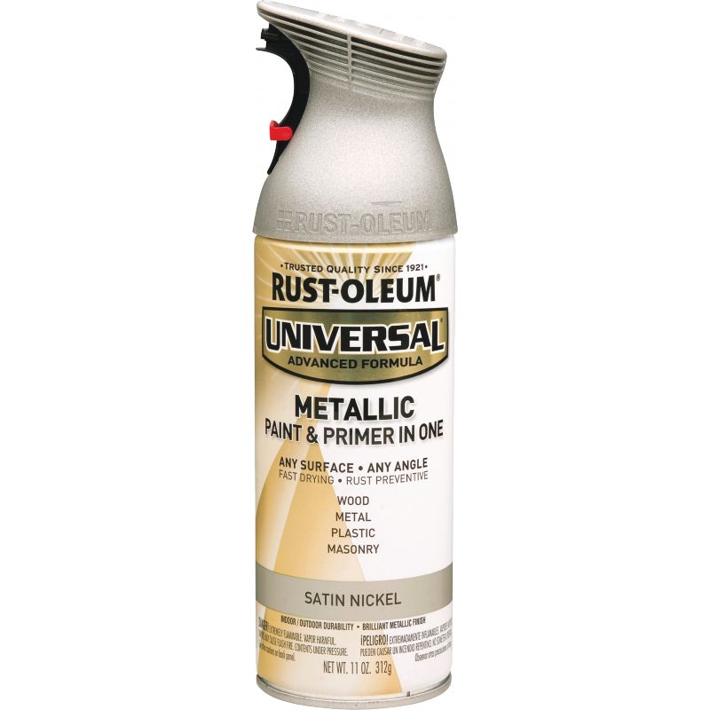 Rust-Oleum Universal Metallic Spray Paint &amp; Primer In One Satin Nickel, 11 Oz.