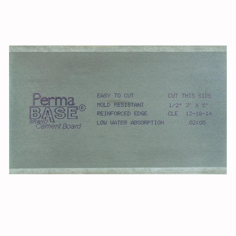 PermaBase CB36120500 Backer Board, 5 ft L, 3 ft W, 1/2 in Thick, Cement/Plastic, Gray Gray (Pack of 50)