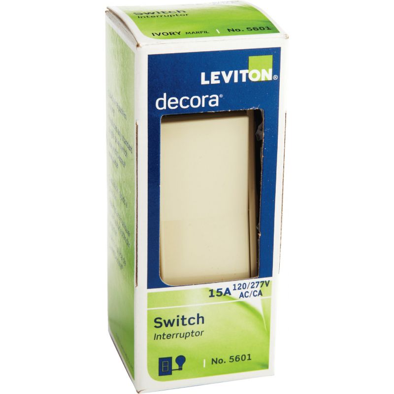 Leviton Decora Rocker Single Pole Switch Ivory, 15