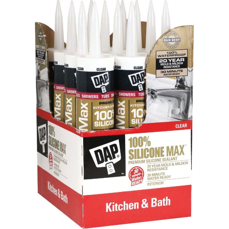 DAP Silicone Max Premium Kitchen, Bath &amp; Plumbing Silicone Sealant Clear, 10.1 Oz.
