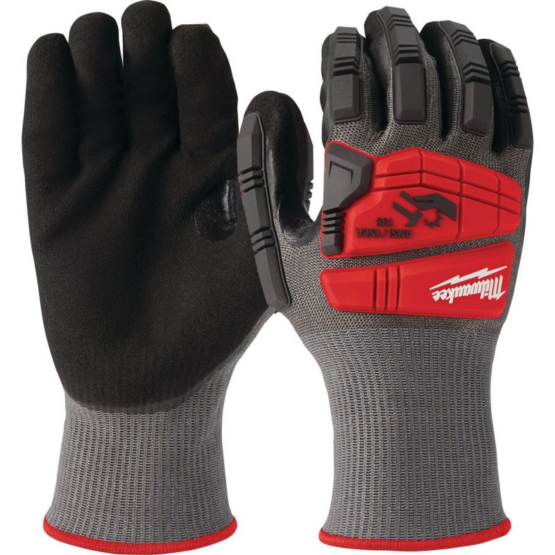 Milwaukee Impact Cut Level 5 Nitrile Work Gloves XL, Gray, Red, Black