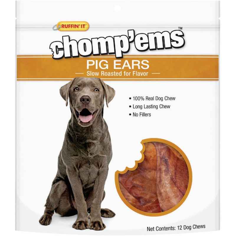 Ruffin&#039; it Chomp&#039;ems Natural Pig Ear Dog Treat 12-Pack