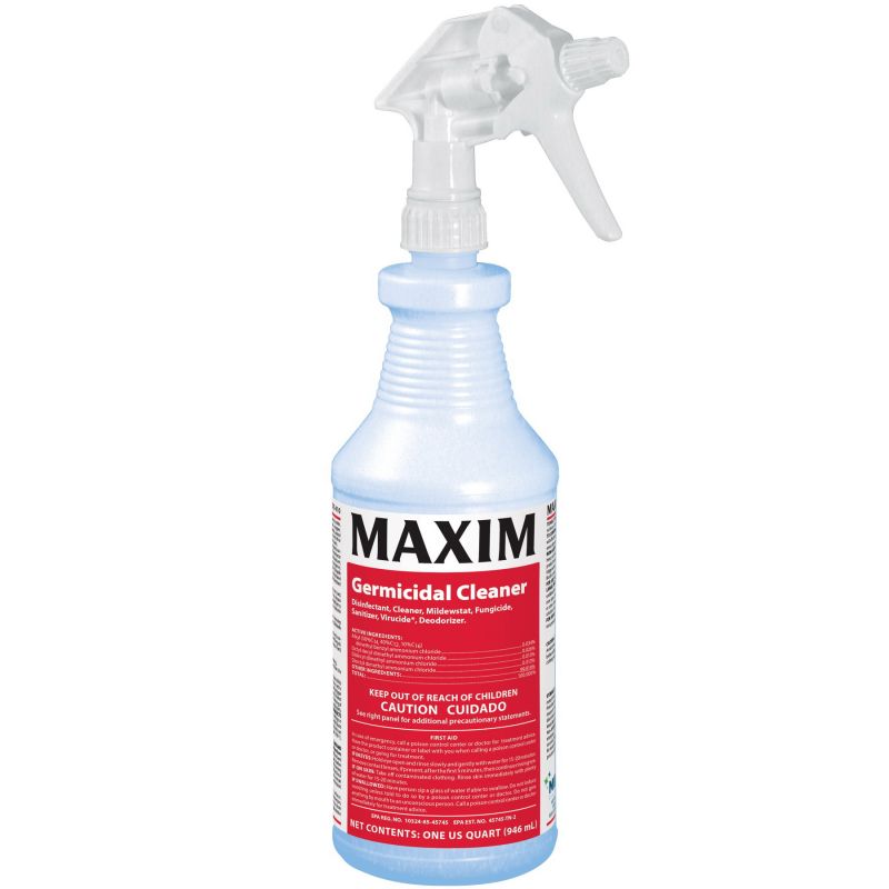MAXIM 041000-12 Germicidal Cleaner, 1 qt, Liquid, Lemon, Yellow Yellow