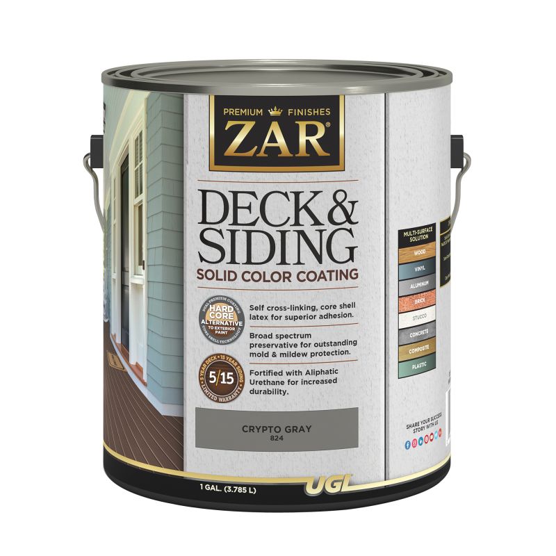 ZAR 82413 Deck and Siding Solid Color Coating, Crypto Gray, Liquid, 1 gal Crypto Gray
