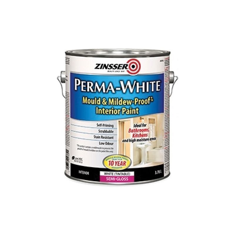 Zinsser PERMA-WHITE Z02762 Kitchen and Bath Paint, Semi-Gloss, White, 3.7 L, Water White (Pack of 2)