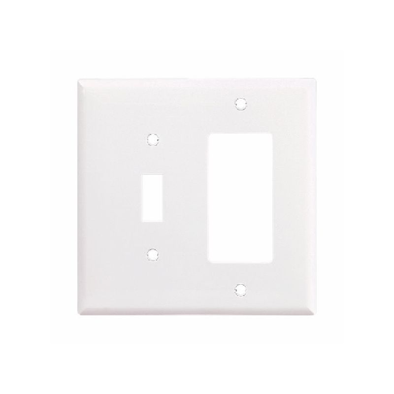 Eaton PJ126W Wallplate, 4.92 in L, 4.88 in W, 2-Gang, Polycarbonate, White, High-Gloss White