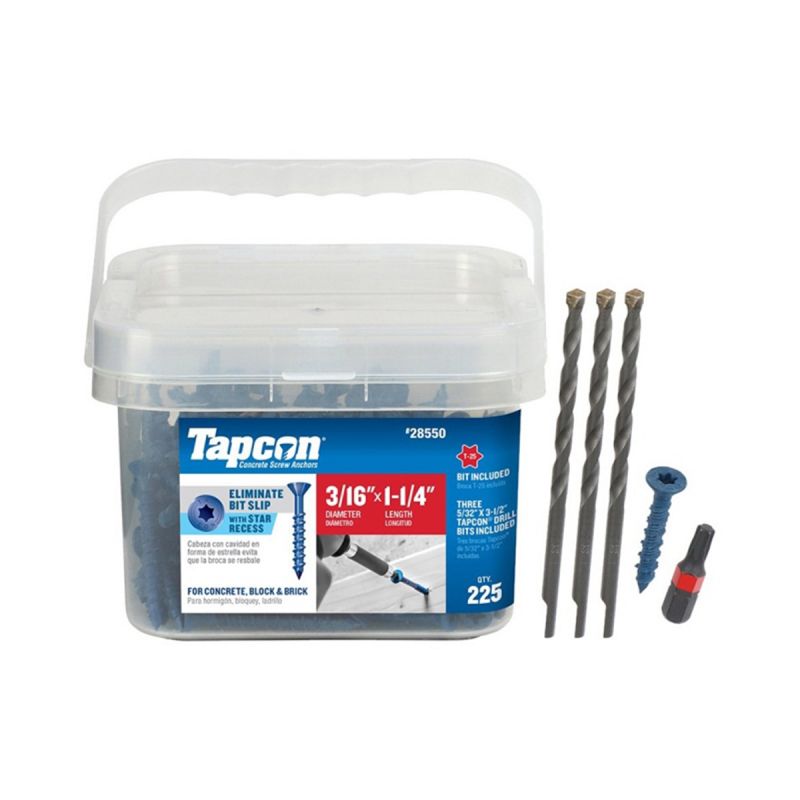 Tapcon 28550 Concrete Screw Anchor, 3/16 in Dia, 1-1/4 in L, Steel, Climaseal Blue