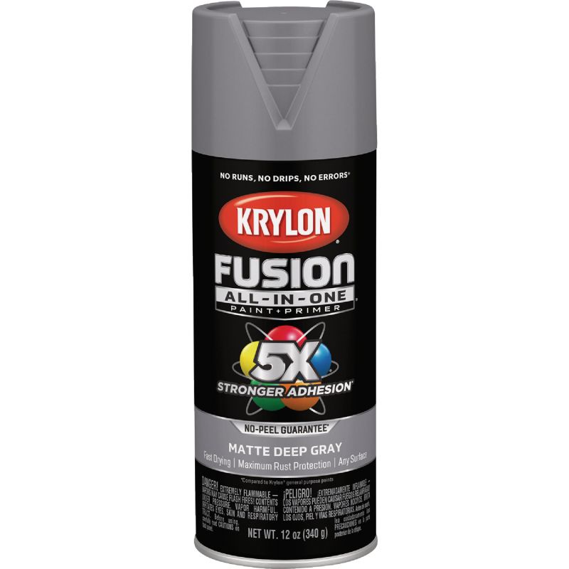 Krylon Fusion All-In-One Spray Paint &amp; Primer Deep Gray, 12 Oz.