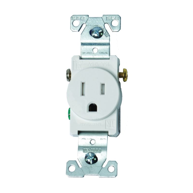 Eaton Wiring Devices TR817W-BOX Single Receptacle, 2 -Pole, 125 V, 15 A, Side Wiring, NEMA: NEMA 5-15R, White White
