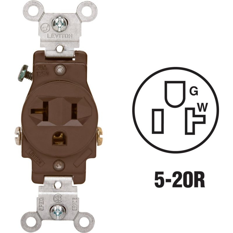 Leviton Commercial Grade Shallow Single Outlet Brown, 20