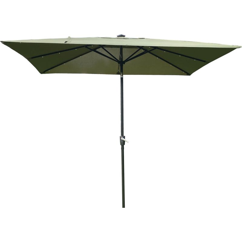 Outdoor Expressions 9 Ft. Rectangular Patio Umbrella with LED Solar Lights Heather Green