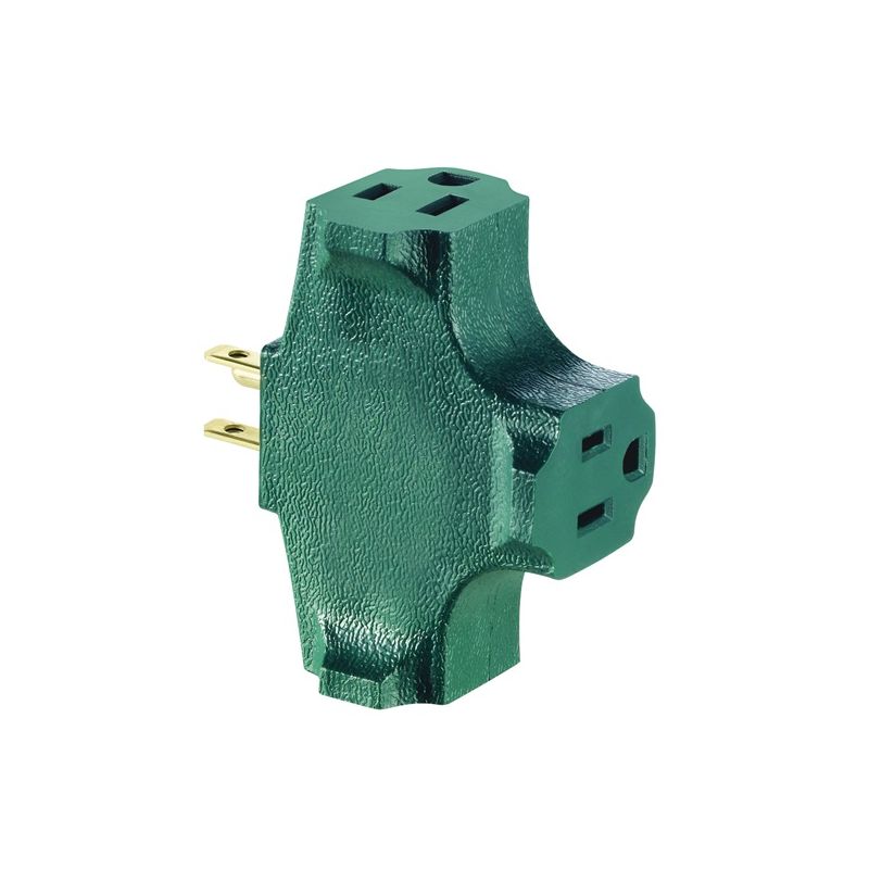 Leviton R07-00694-GRN Triple Tap Outlet Adapter, 2 -Pole, 15 A, 125 V, 3 -Outlet, NEMA: NEMA 5-15R, Green Green