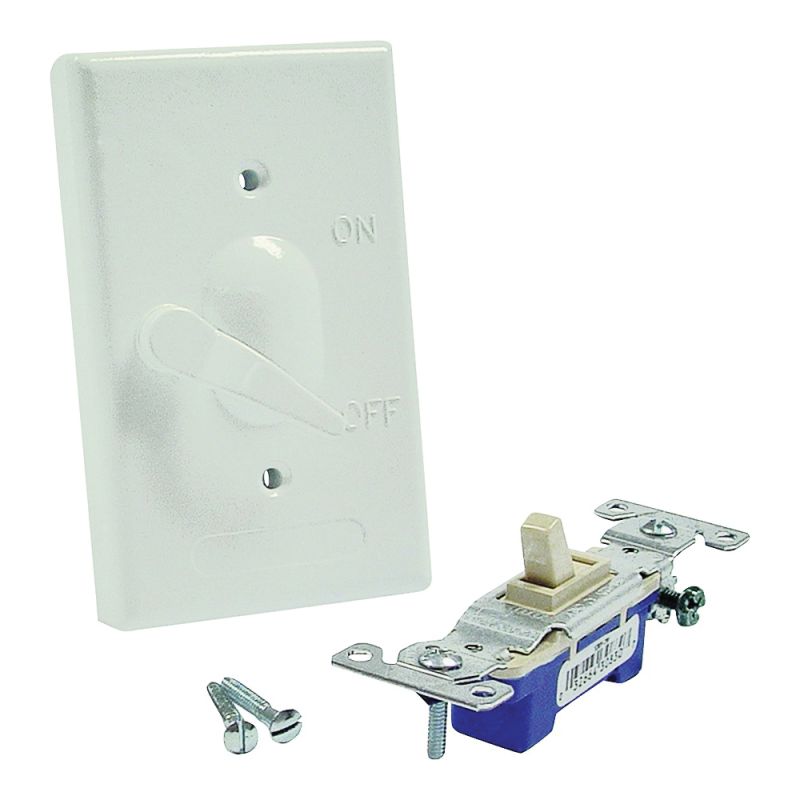 Hubbell 5121-1 Toggle Cover, 4-39/64 in L, 2-53/64 in W, Metal, White, Powder-Coated White