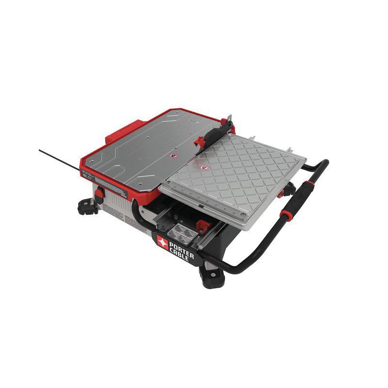Porter-Cable PCE980 Table Top Wet Tile Saw, 20 V, 6.5 A, 1300 W, 7 in Dia Blade, 17-1/2 in Ripping Black/Gray/Red