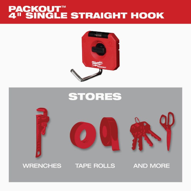 Milwaukee PACKOUT 4 In. Single Straight Hook Red