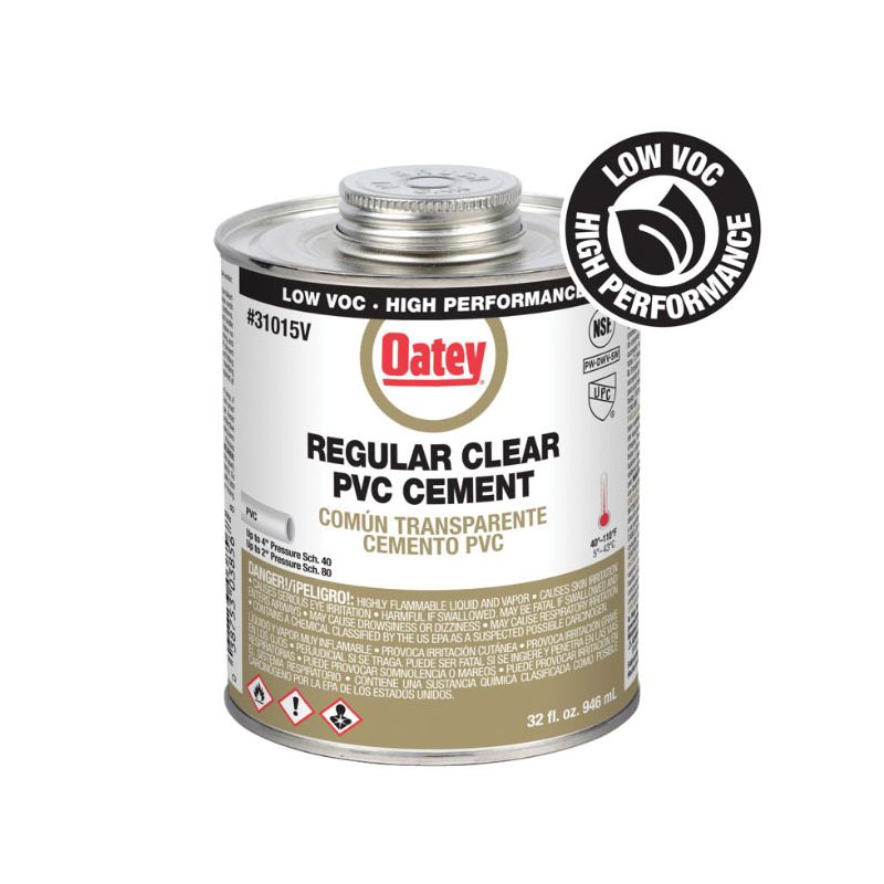 Oatey 310153V Regular-Bodied Fast Set Cement, 32 oz Can, Liquid, Clear Clear