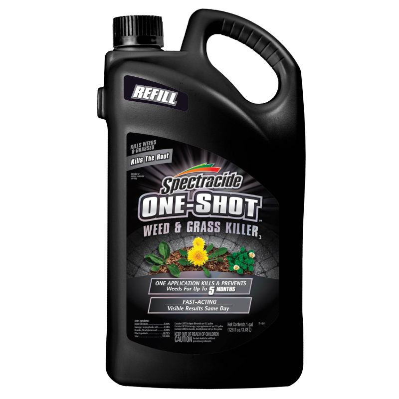 Spectracide ONE-SHOT HG-97187 Weed and Grass Killer Refill, Liquid, Clear/Pale Yellow, 1 gal Bottle Clear/Pale Yellow