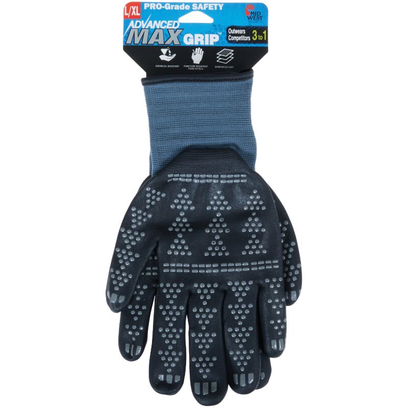 Midwest Gloves &amp; Gear Advanced MAX Grip Nitrile Coated Glove L/XL, Gray