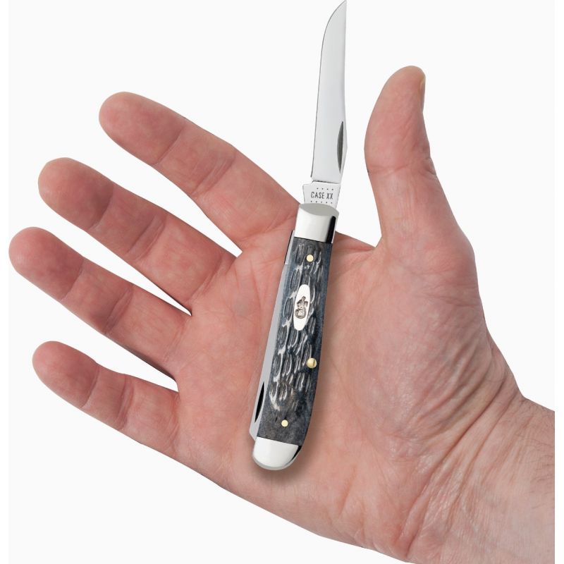 Case Mini Trapper Pocket Worn Crandall Jig Gray Bone Pocket Knife Gray, 2.7 In., 2.8 In.