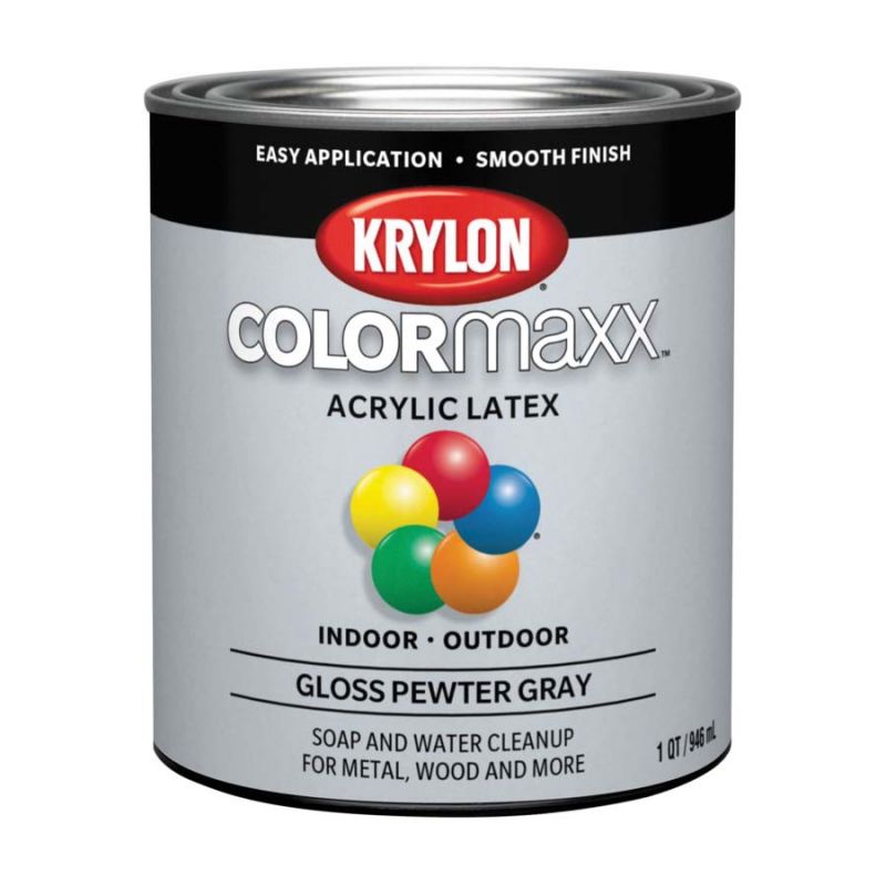 Krylon K05644007 Paint, Gloss, Pewter Gray, 32 oz, 100 sq-ft Coverage Area Pewter Gray