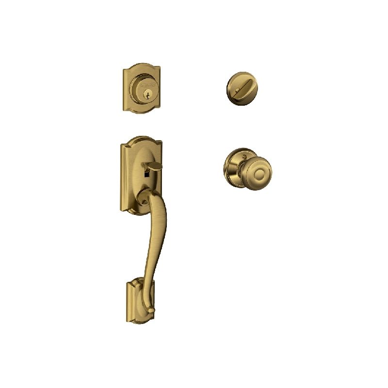 Schlage F Series F60VCAMXGEO609 Combination Lockset, Mechanical Lock, Knob Handle, Round Design, Antique Brass
