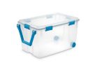 Sterilite 19434303 Wheeled Gasket Box, 120 qt, Latches Locking, Plastic, Blue Aquarium, Ergonomic Handle Blue Aquarium