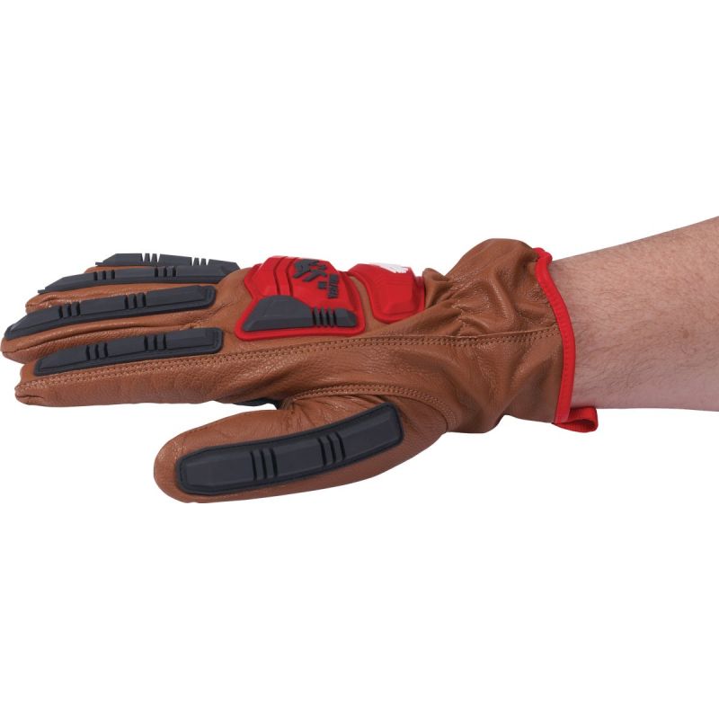 Milwaukee Impact Cut Level 3 Goatskin Leather Work Gloves L, Red &amp; Brown